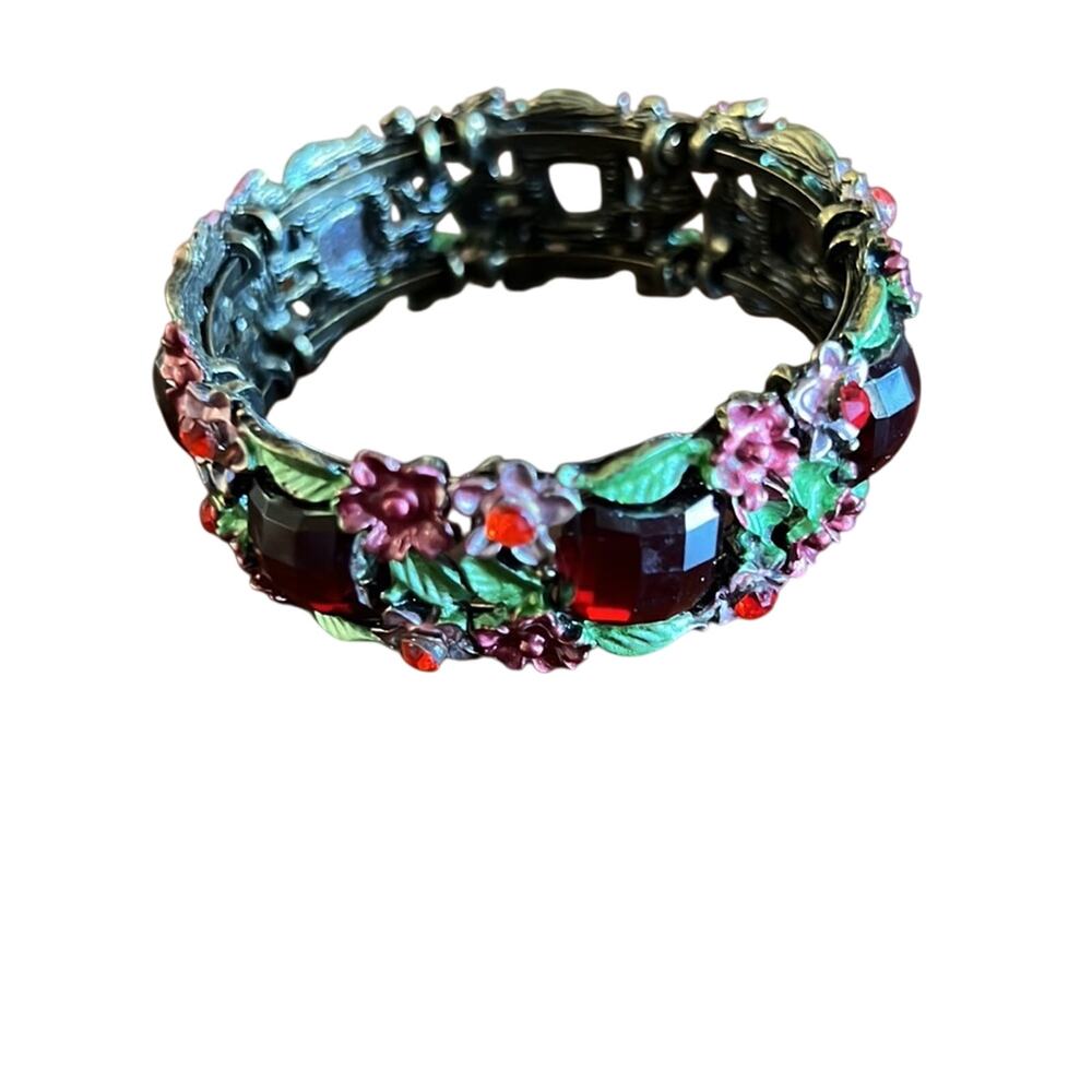 Floral and Stones Hinged Bracelet Colorful Festival Boho
